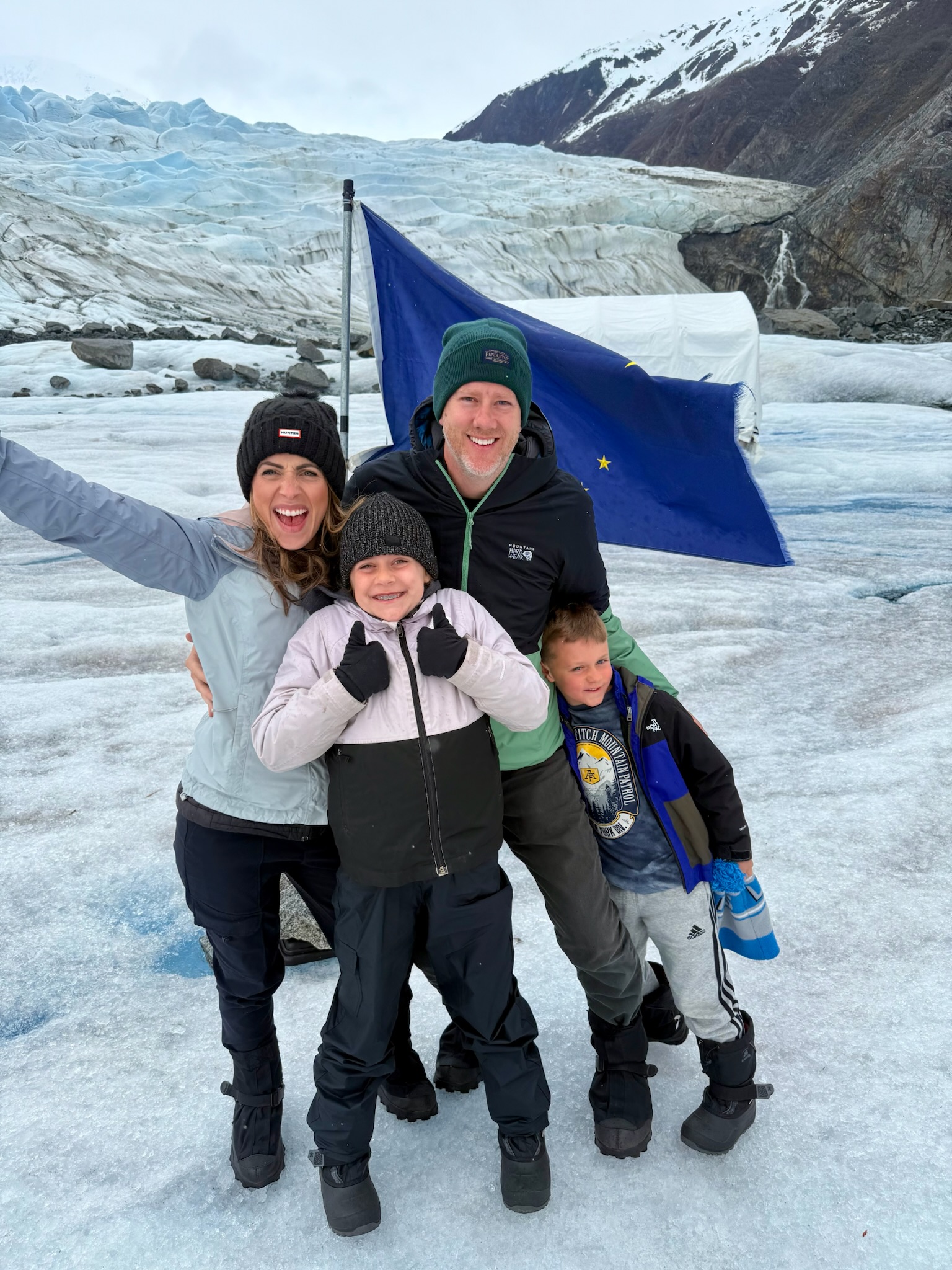 Philip Johnson with his family on a glacier
